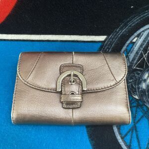 Coach Buckle Gold leather Bi fold Multi Credit card Coin clutch wallet